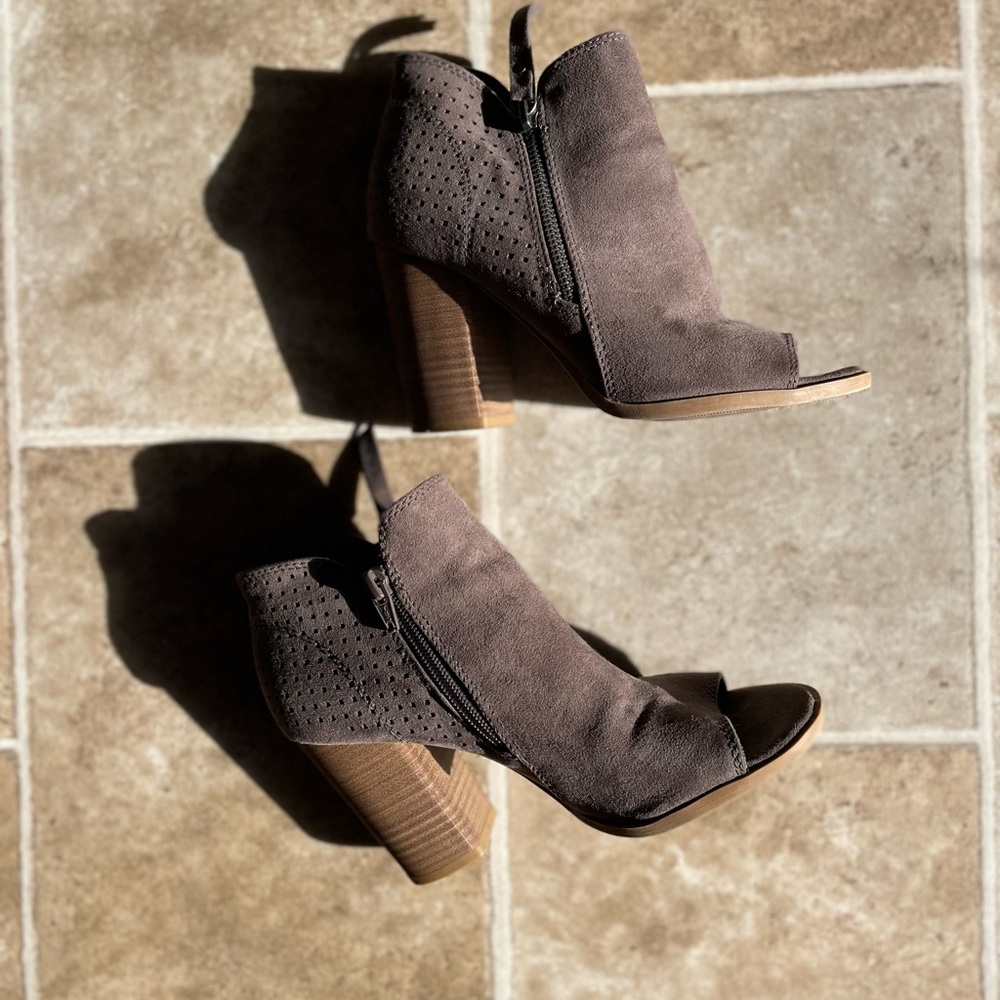 Gray Peep-Toe Ankle Boots